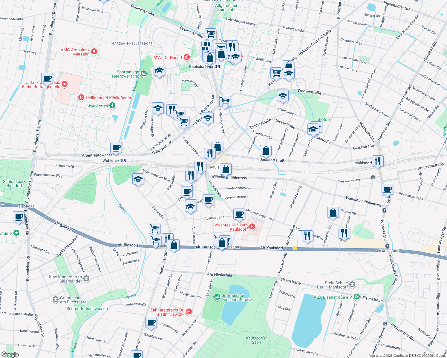 map of restaurants, bars, coffee shops, grocery stores, and more near 24 Wilhelmsmühlenweg in Berlin