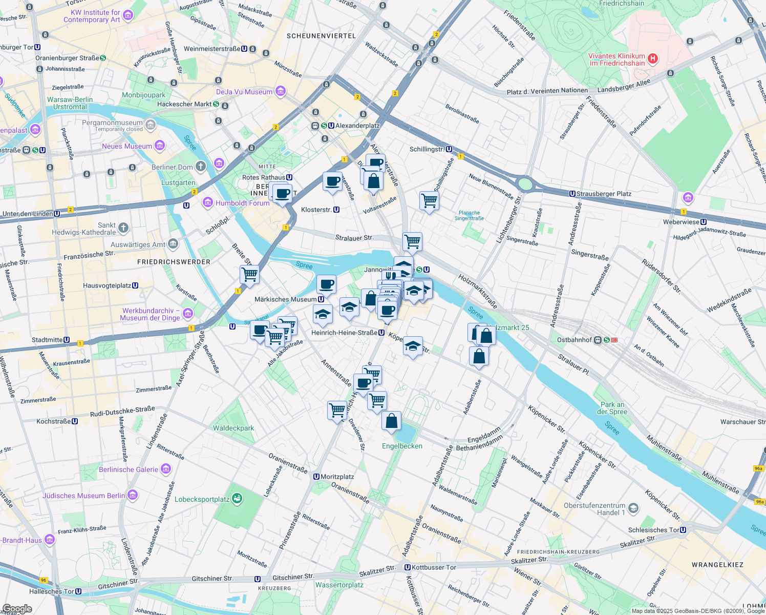 map of restaurants, bars, coffee shops, grocery stores, and more near 9 Rungestraße in Berlin