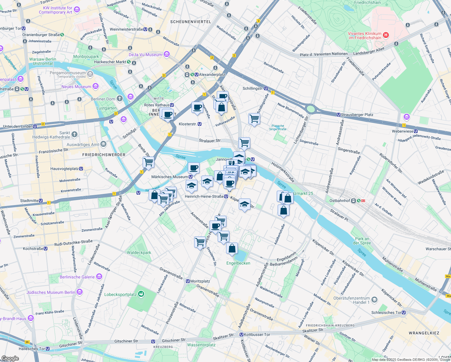 map of restaurants, bars, coffee shops, grocery stores, and more near 9 Rungestraße in Berlin