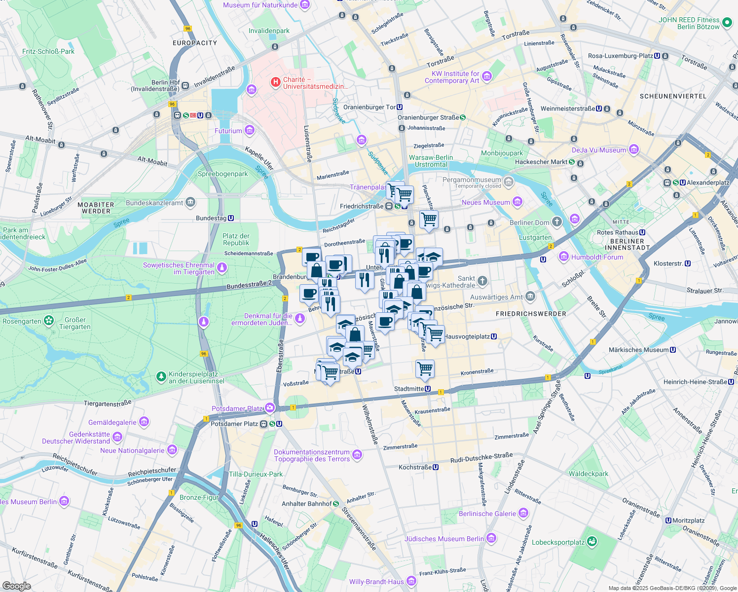 map of restaurants, bars, coffee shops, grocery stores, and more near in Berlin