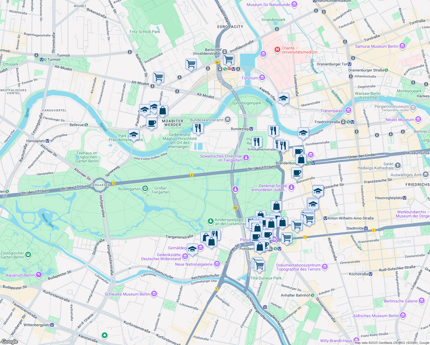 map of restaurants, bars, coffee shops, grocery stores, and more near Bundesstraße 5 in Berlin