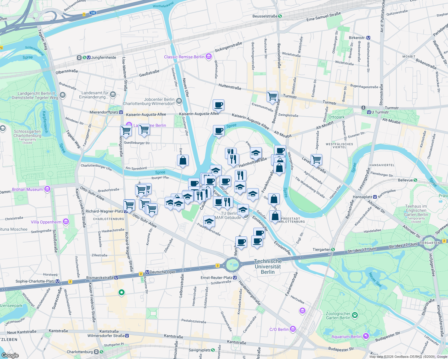 map of restaurants, bars, coffee shops, grocery stores, and more near 2-4 Dovestraße in Berlin