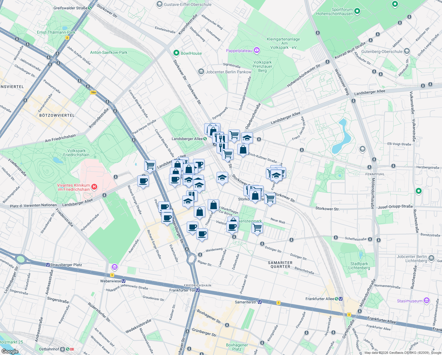 map of restaurants, bars, coffee shops, grocery stores, and more near 20 Hermann-Blankenstein-Straße in Berlin