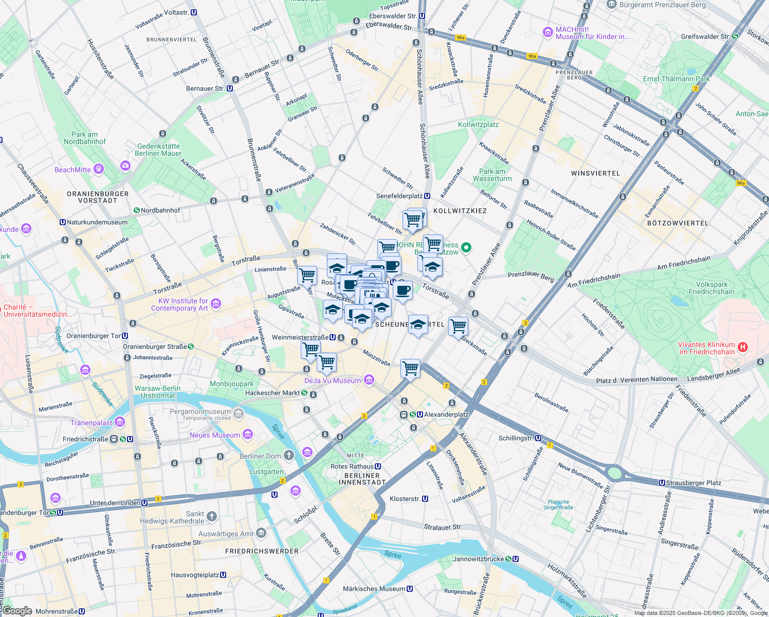 map of restaurants, bars, coffee shops, grocery stores, and more near 10 Schendelgasse in Berlin