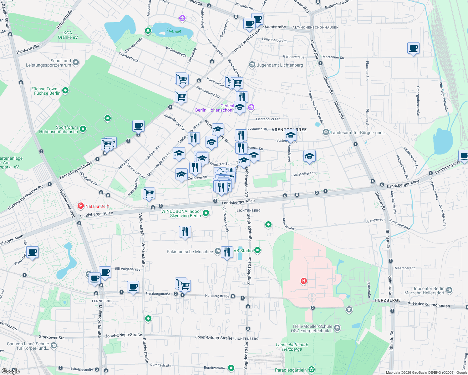 map of restaurants, bars, coffee shops, grocery stores, and more near 41 Genslerstraße in Berlin