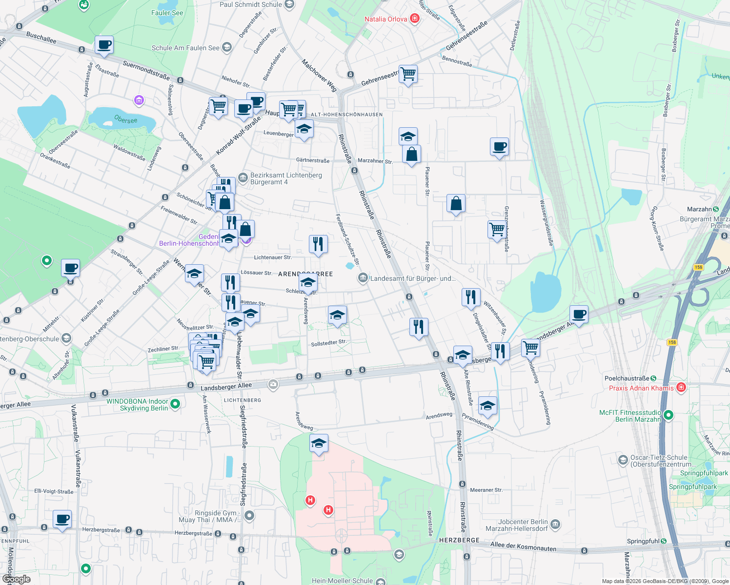 map of restaurants, bars, coffee shops, grocery stores, and more near 82 Schleizer Straße in Berlin