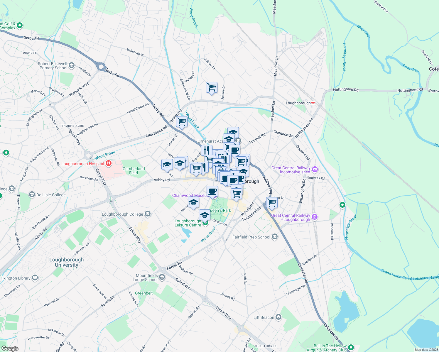 map of restaurants, bars, coffee shops, grocery stores, and more near 4 Greenclose Lane in Leicestershire