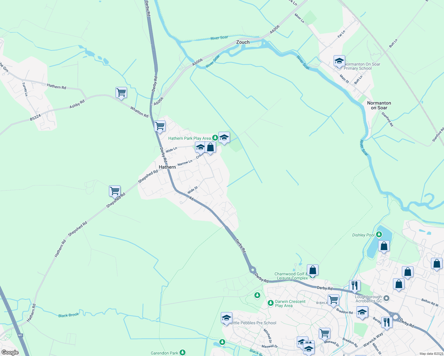 map of restaurants, bars, coffee shops, grocery stores, and more near 4 Nightingale Avenue in Hathern