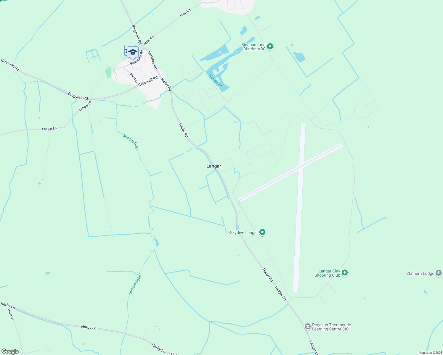 map of restaurants, bars, coffee shops, grocery stores, and more near Harby Road in Langar