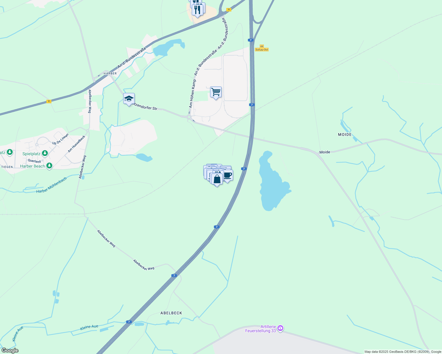 map of restaurants, bars, coffee shops, grocery stores, and more near 7 Rahrsberg in Soltau