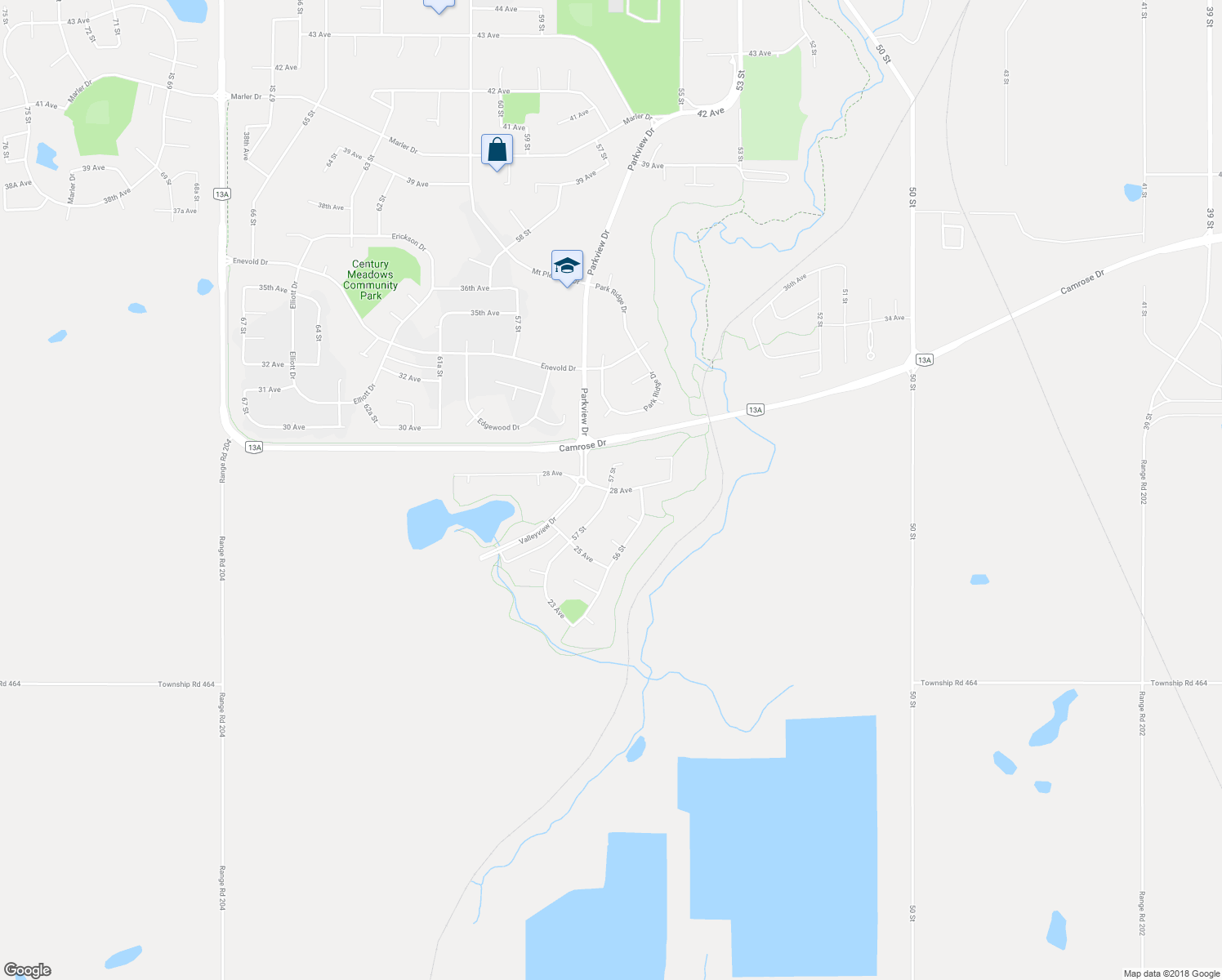 map of restaurants, bars, coffee shops, grocery stores, and more near 5606 28 Avenue in Camrose