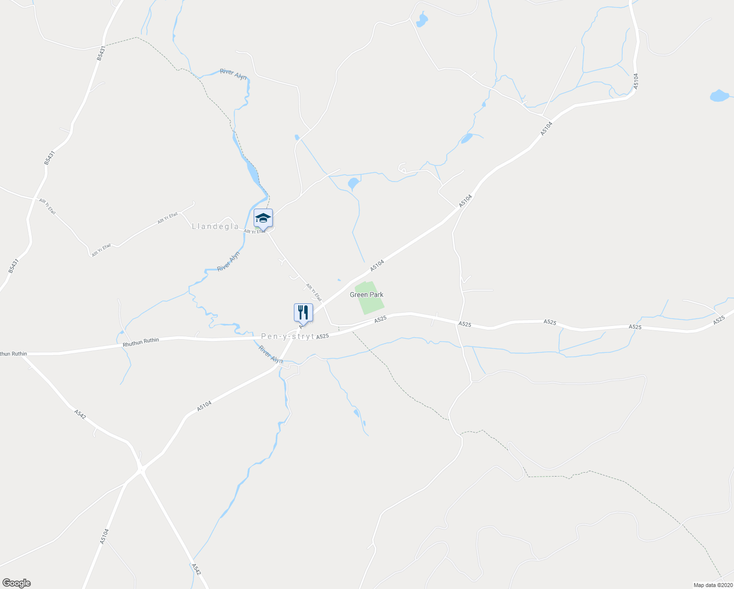 map of restaurants, bars, coffee shops, grocery stores, and more near  in Denbighshire