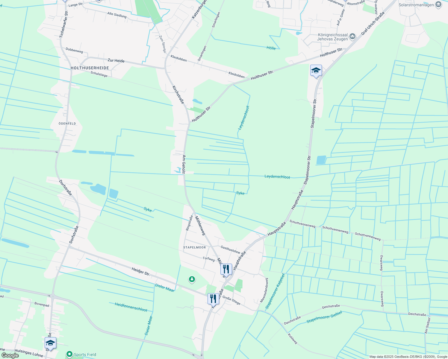 map of restaurants, bars, coffee shops, grocery stores, and more near in Weener