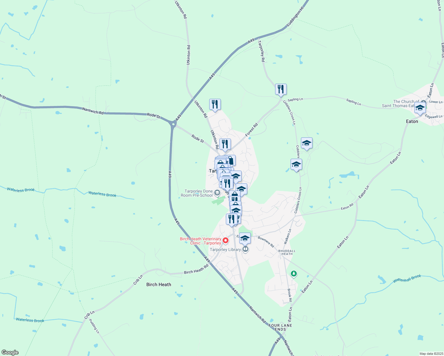 map of restaurants, bars, coffee shops, grocery stores, and more near 38 High Street in Cheshire West and Chester