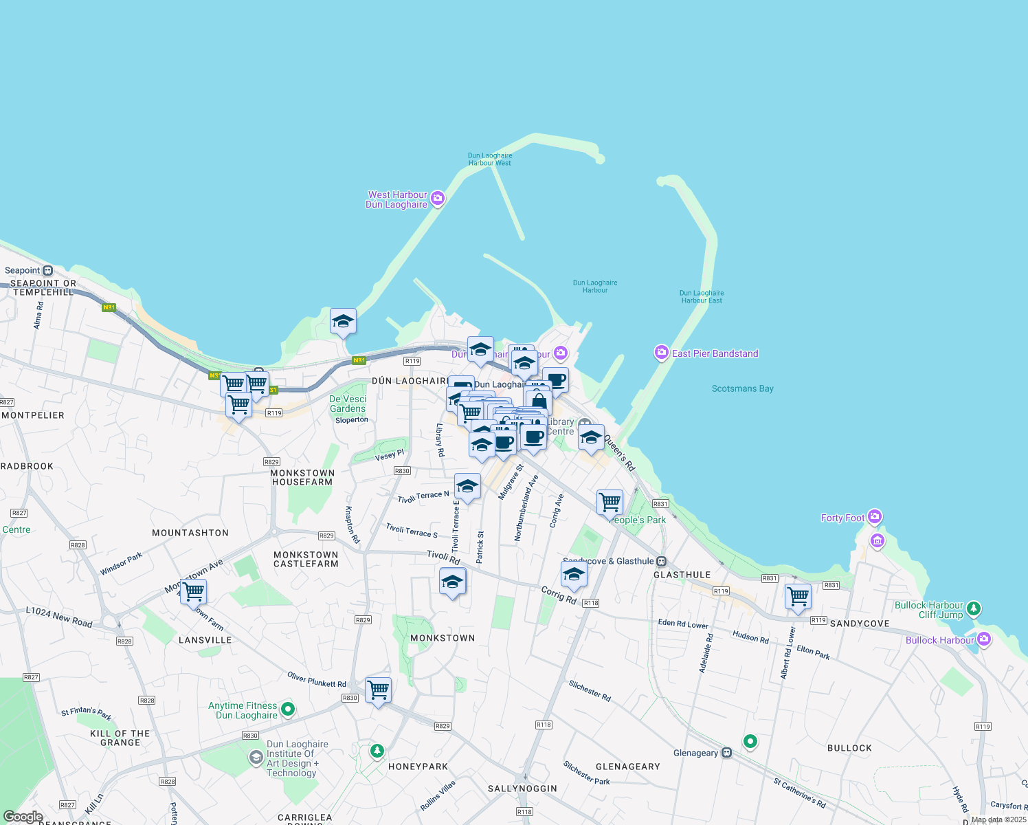 map of restaurants, bars, coffee shops, grocery stores, and more near 3 Eblana Avenue in Dublin