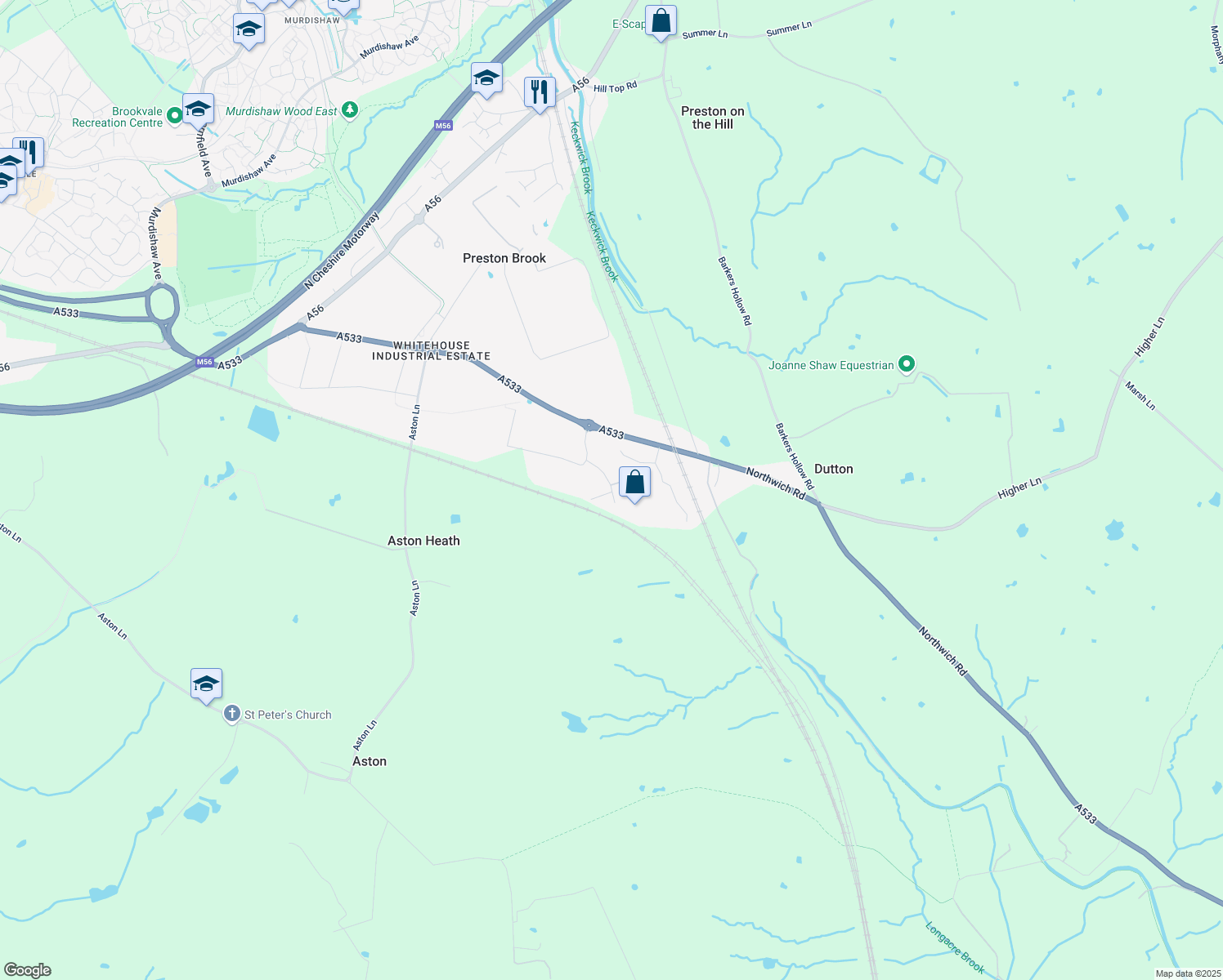 map of restaurants, bars, coffee shops, grocery stores, and more near 123 Fairoak Lane in Halton