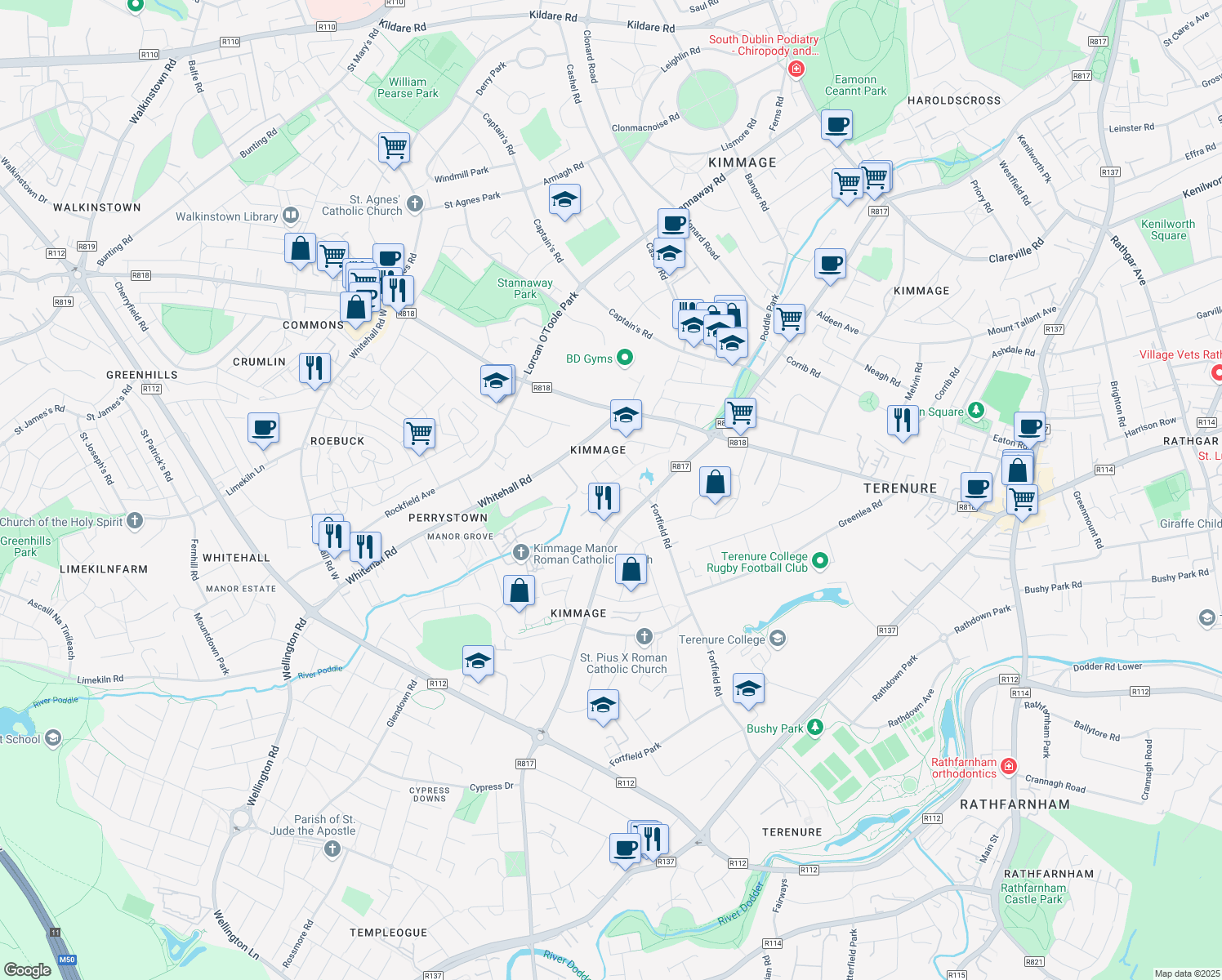 map of restaurants, bars, coffee shops, grocery stores, and more near in 