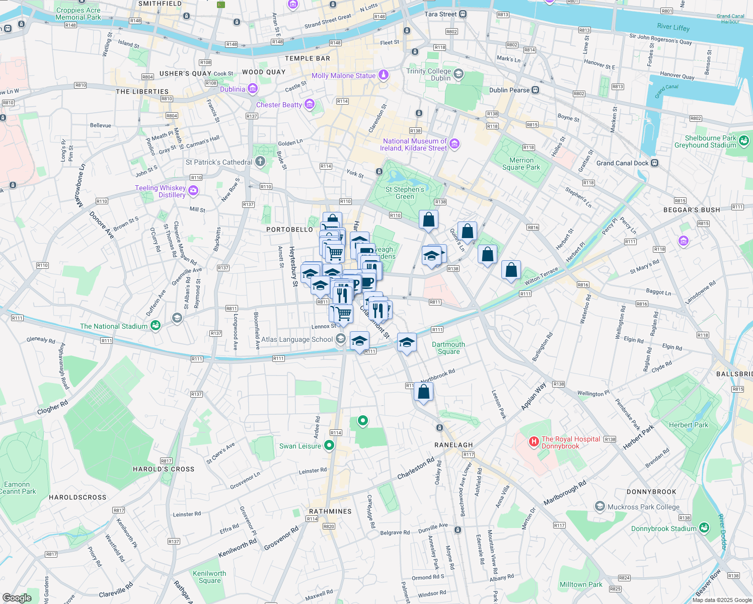 map of restaurants, bars, coffee shops, grocery stores, and more near in 