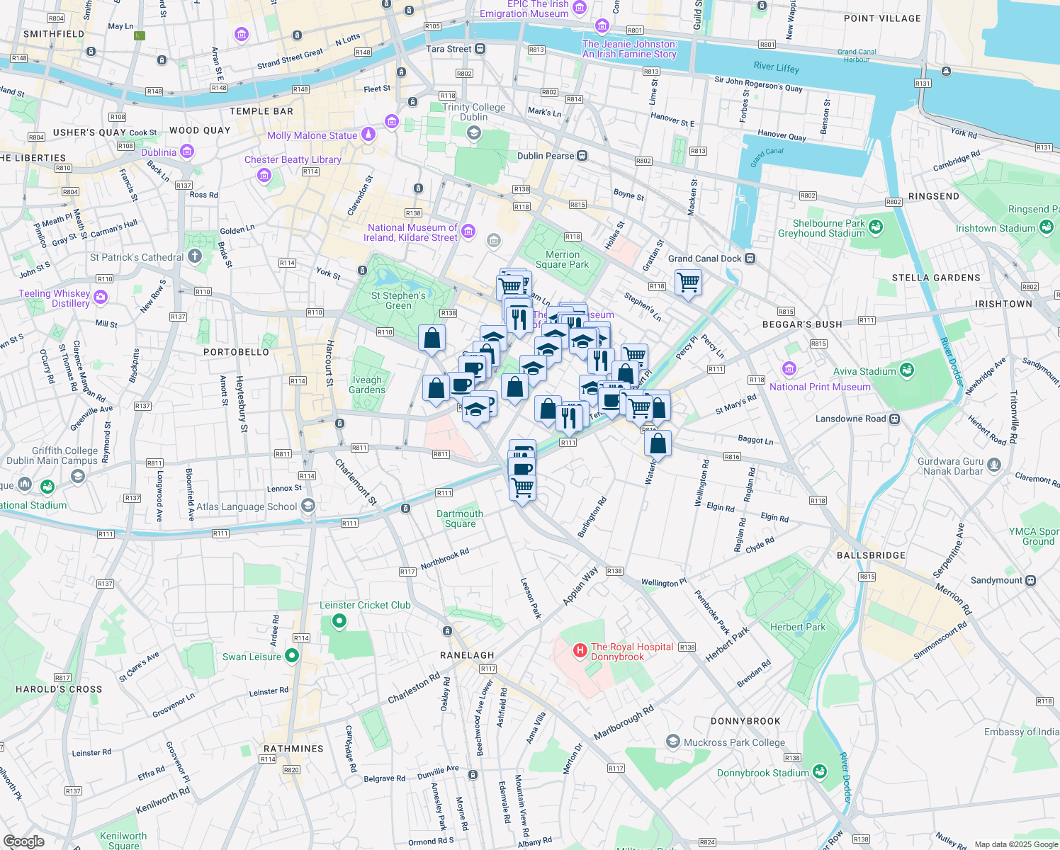 map of restaurants, bars, coffee shops, grocery stores, and more near in 