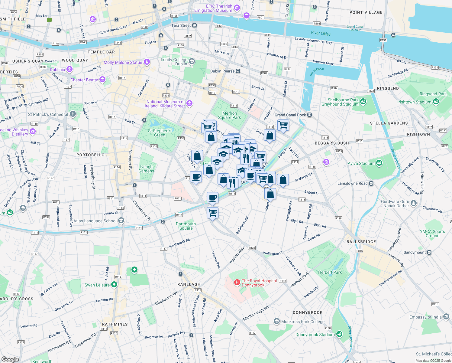 map of restaurants, bars, coffee shops, grocery stores, and more near in 