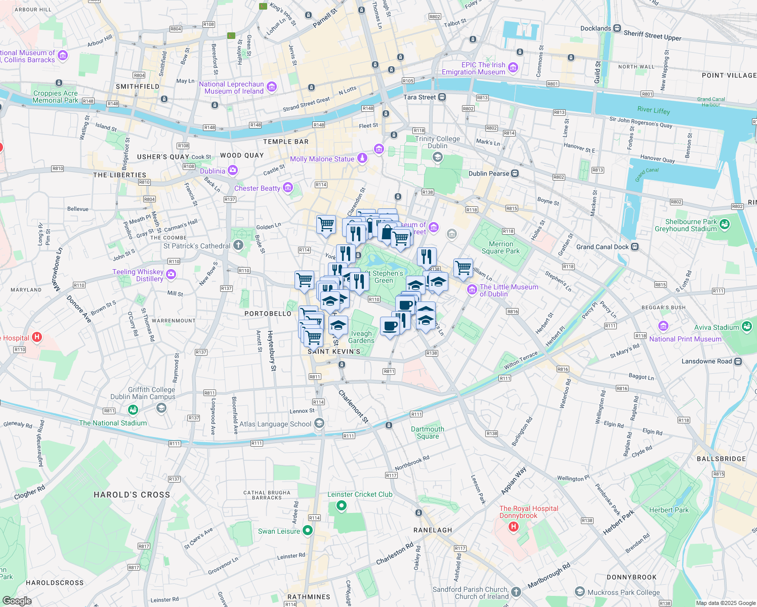 map of restaurants, bars, coffee shops, grocery stores, and more near in 