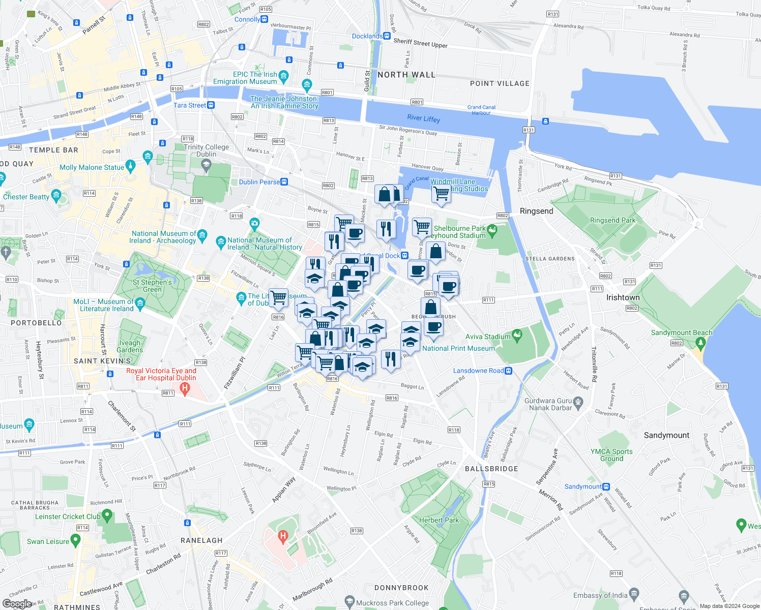 map of restaurants, bars, coffee shops, grocery stores, and more near in 
