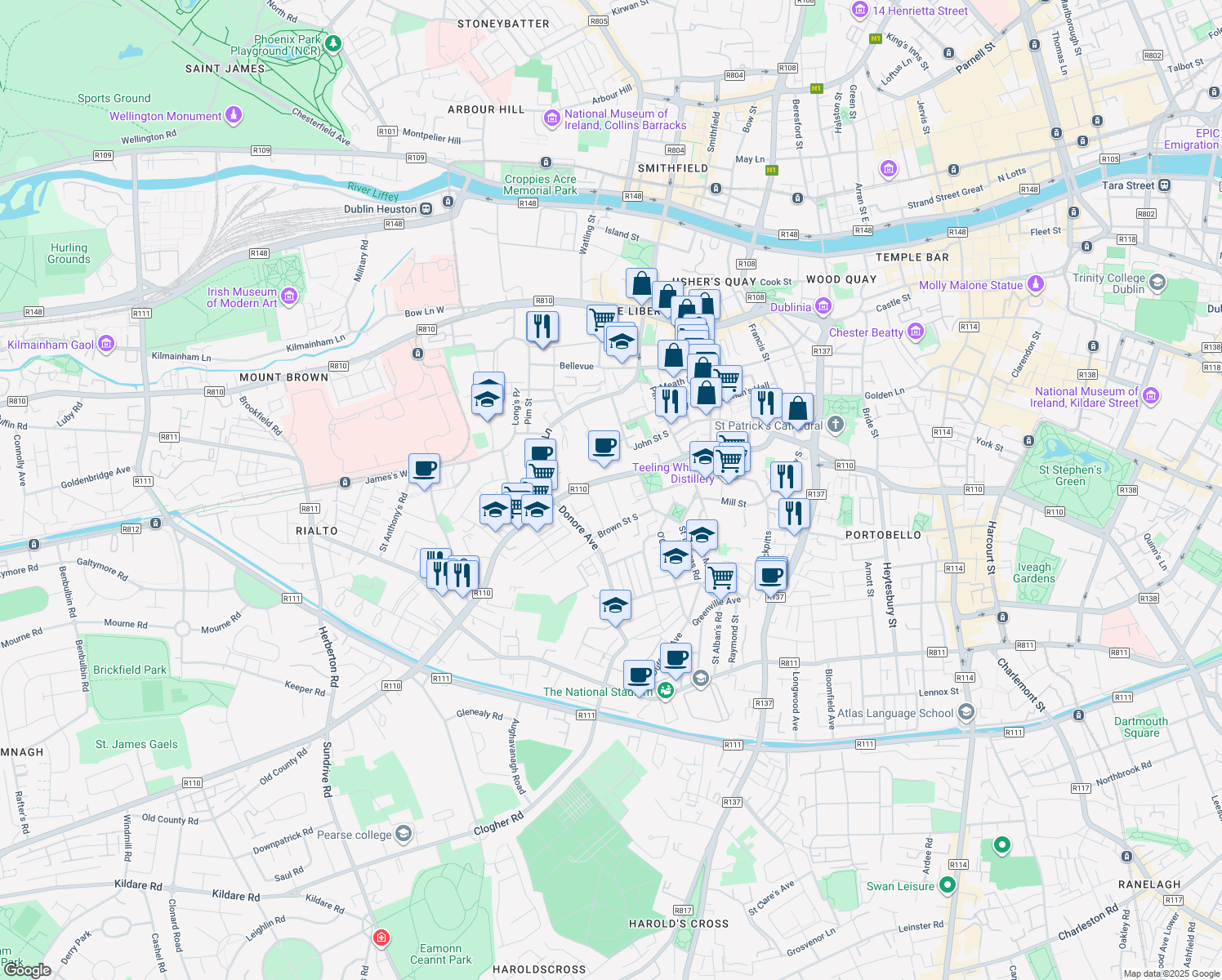 map of restaurants, bars, coffee shops, grocery stores, and more near in 