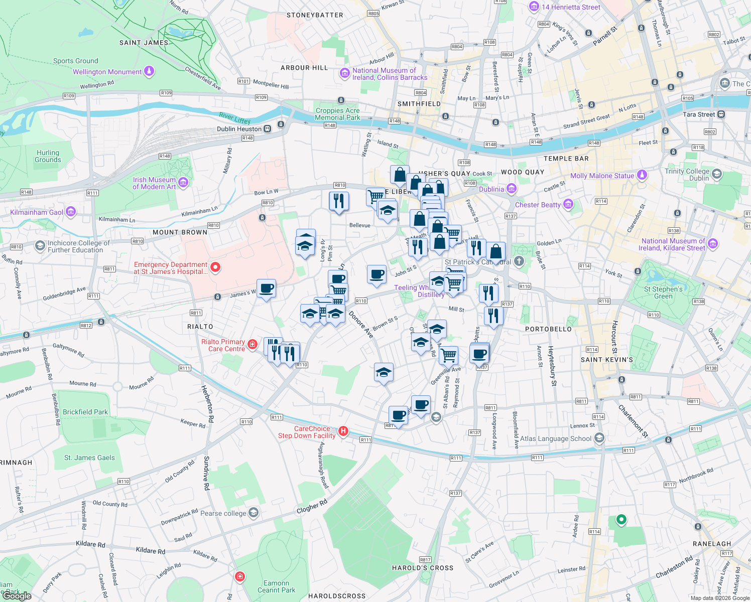 map of restaurants, bars, coffee shops, grocery stores, and more near in 