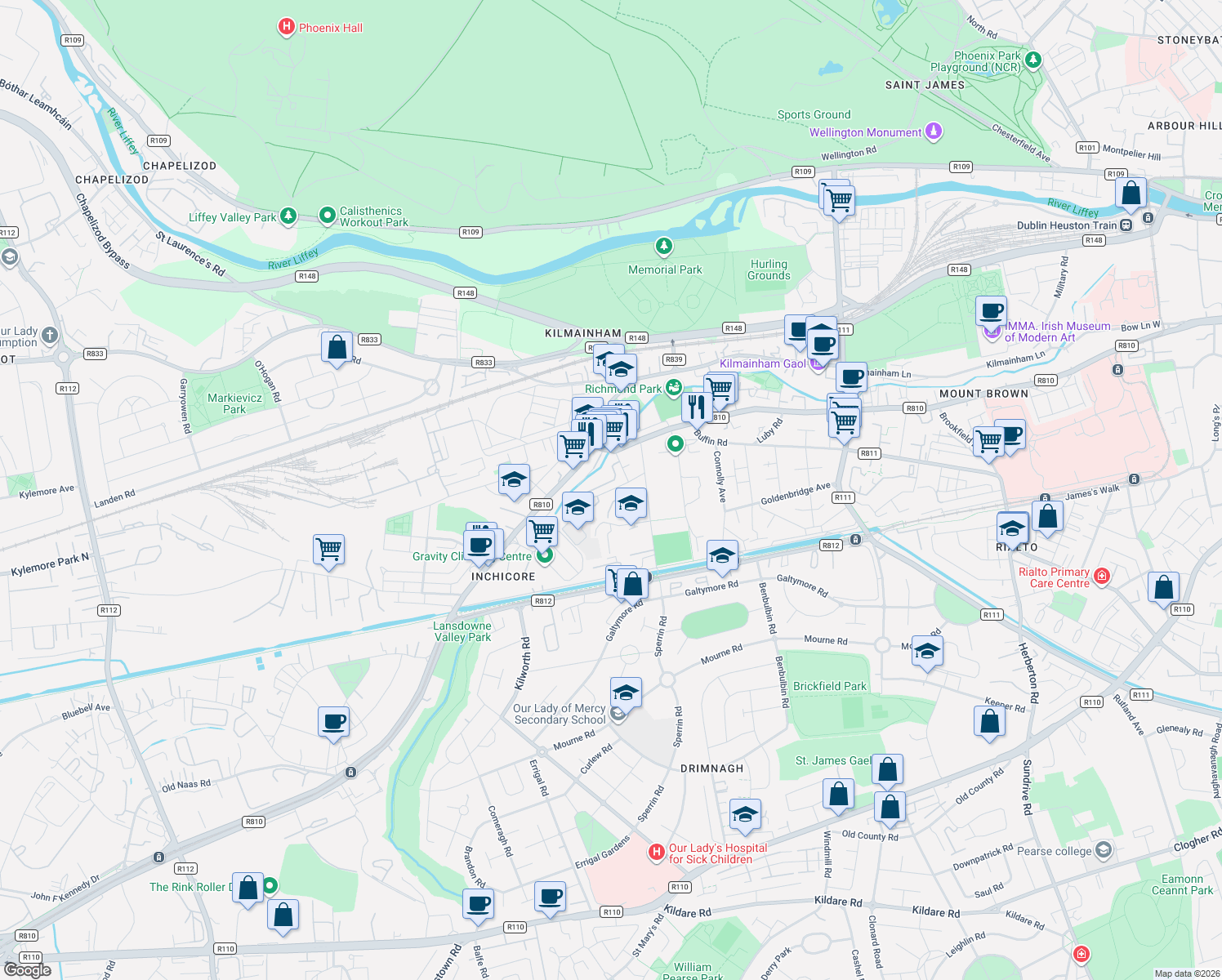 map of restaurants, bars, coffee shops, grocery stores, and more near in 