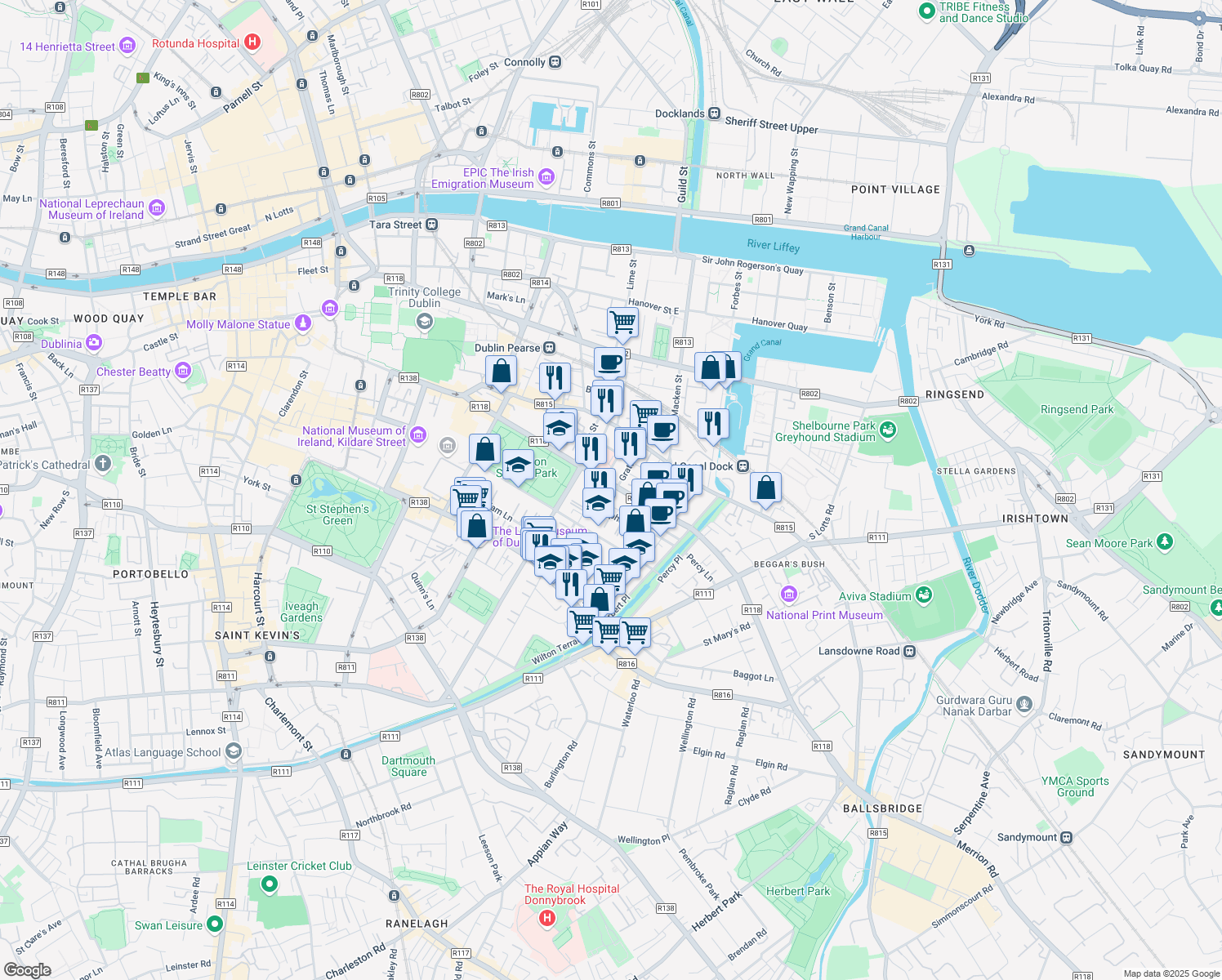 map of restaurants, bars, coffee shops, grocery stores, and more near in 