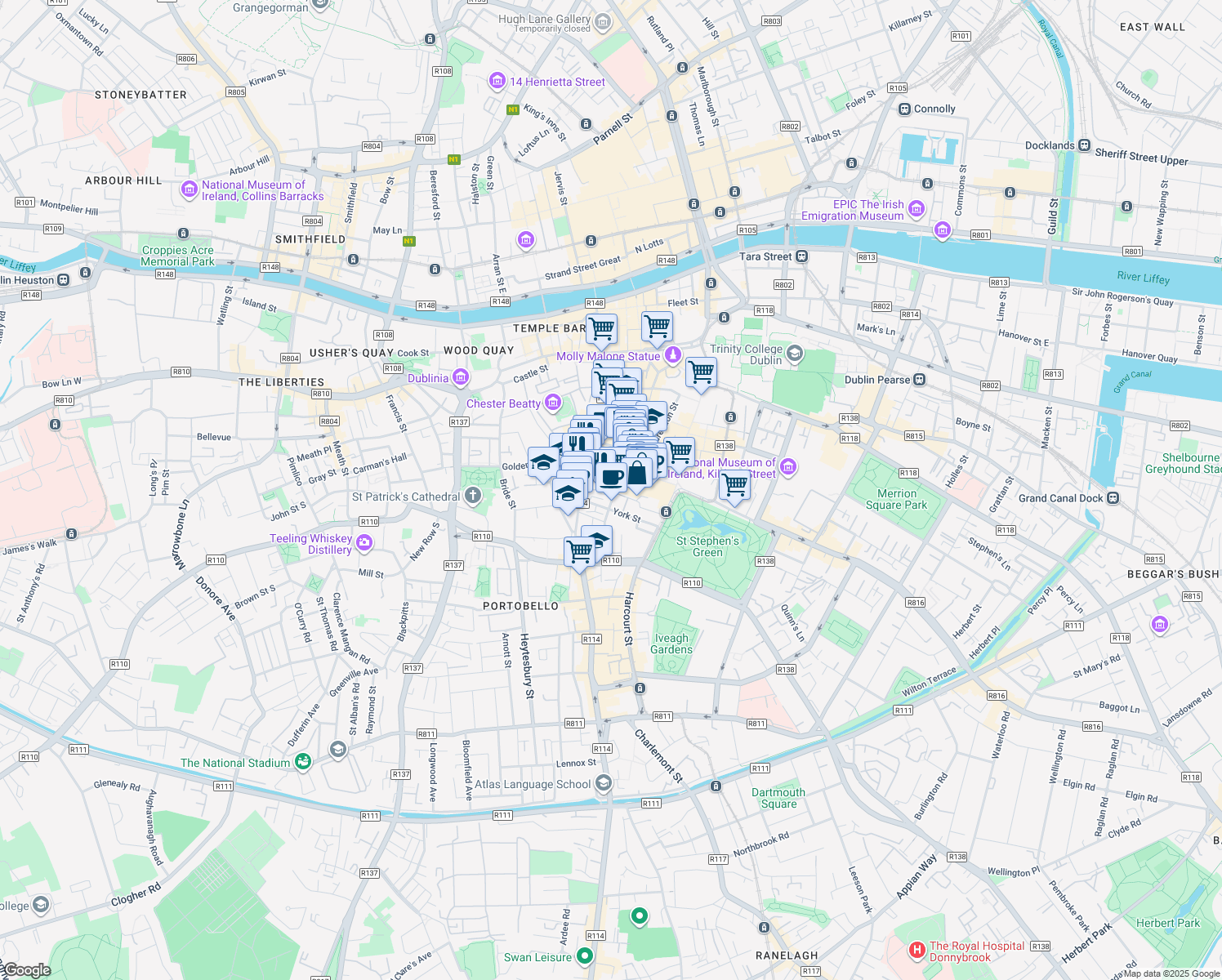 map of restaurants, bars, coffee shops, grocery stores, and more near in 