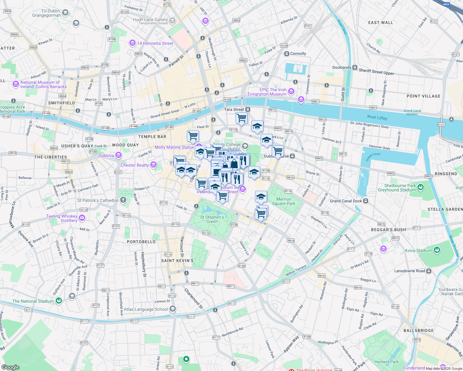 map of restaurants, bars, coffee shops, grocery stores, and more near in 