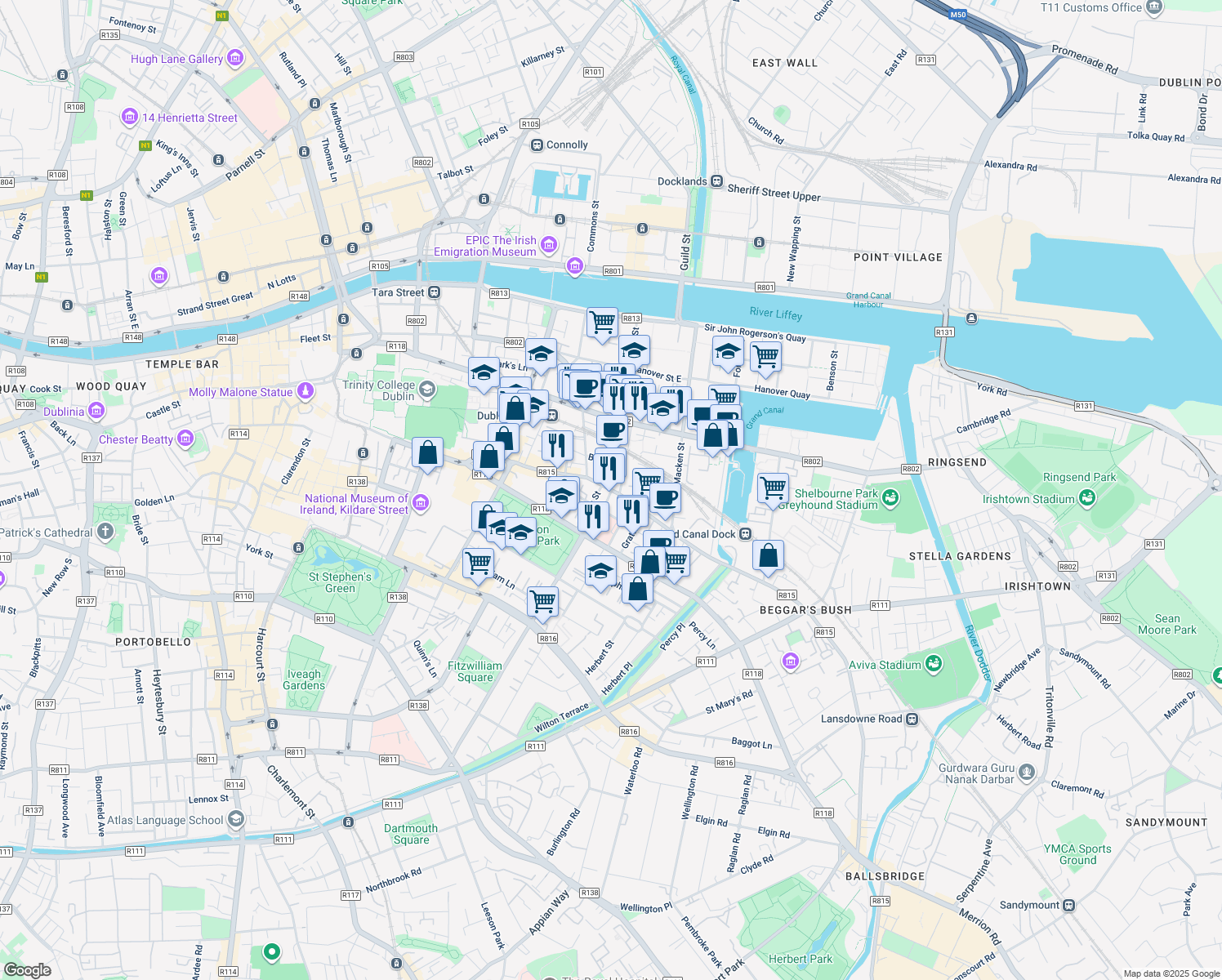 map of restaurants, bars, coffee shops, grocery stores, and more near in 