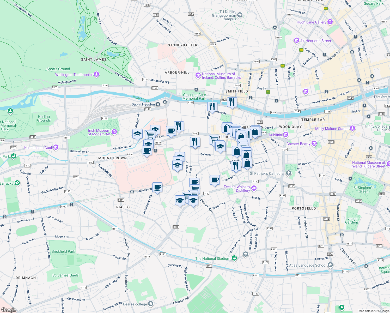 map of restaurants, bars, coffee shops, grocery stores, and more near in 