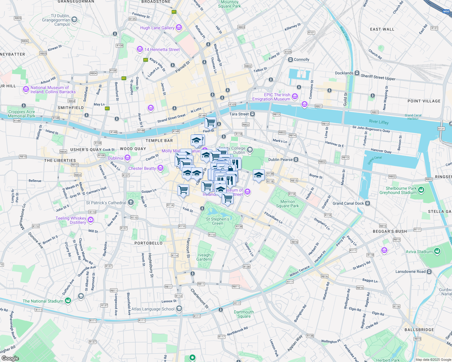 map of restaurants, bars, coffee shops, grocery stores, and more near in 