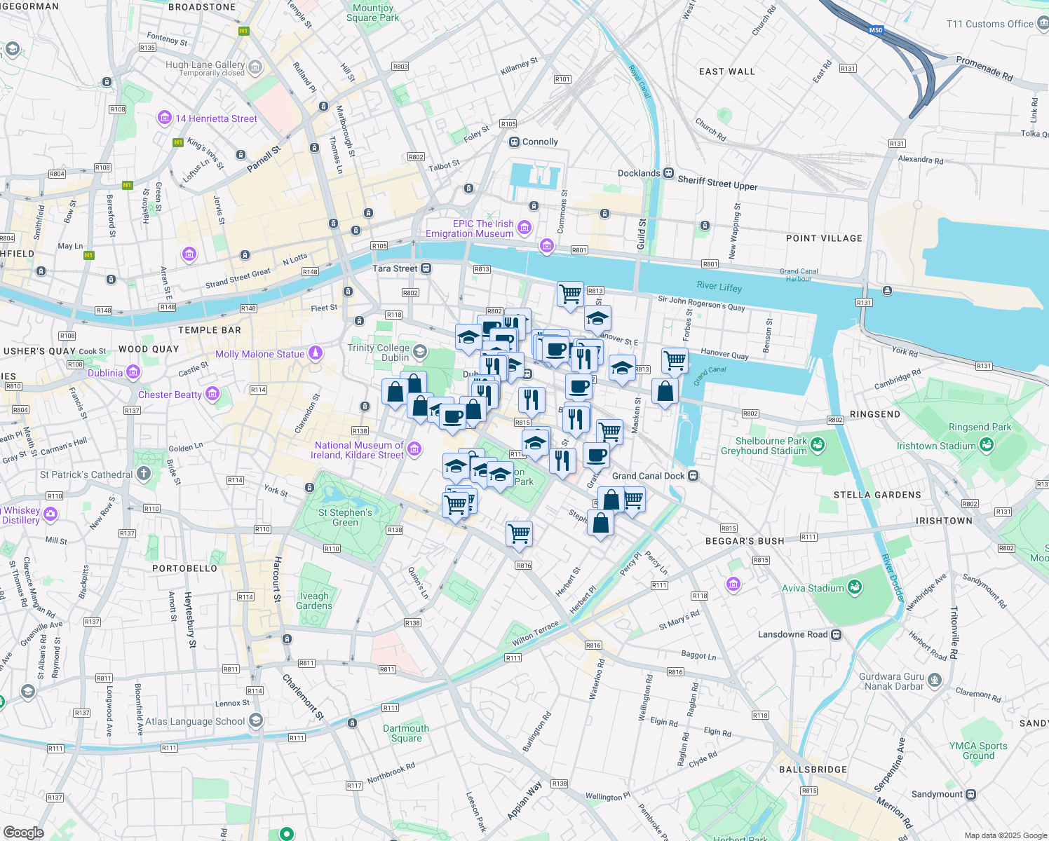 map of restaurants, bars, coffee shops, grocery stores, and more near in 