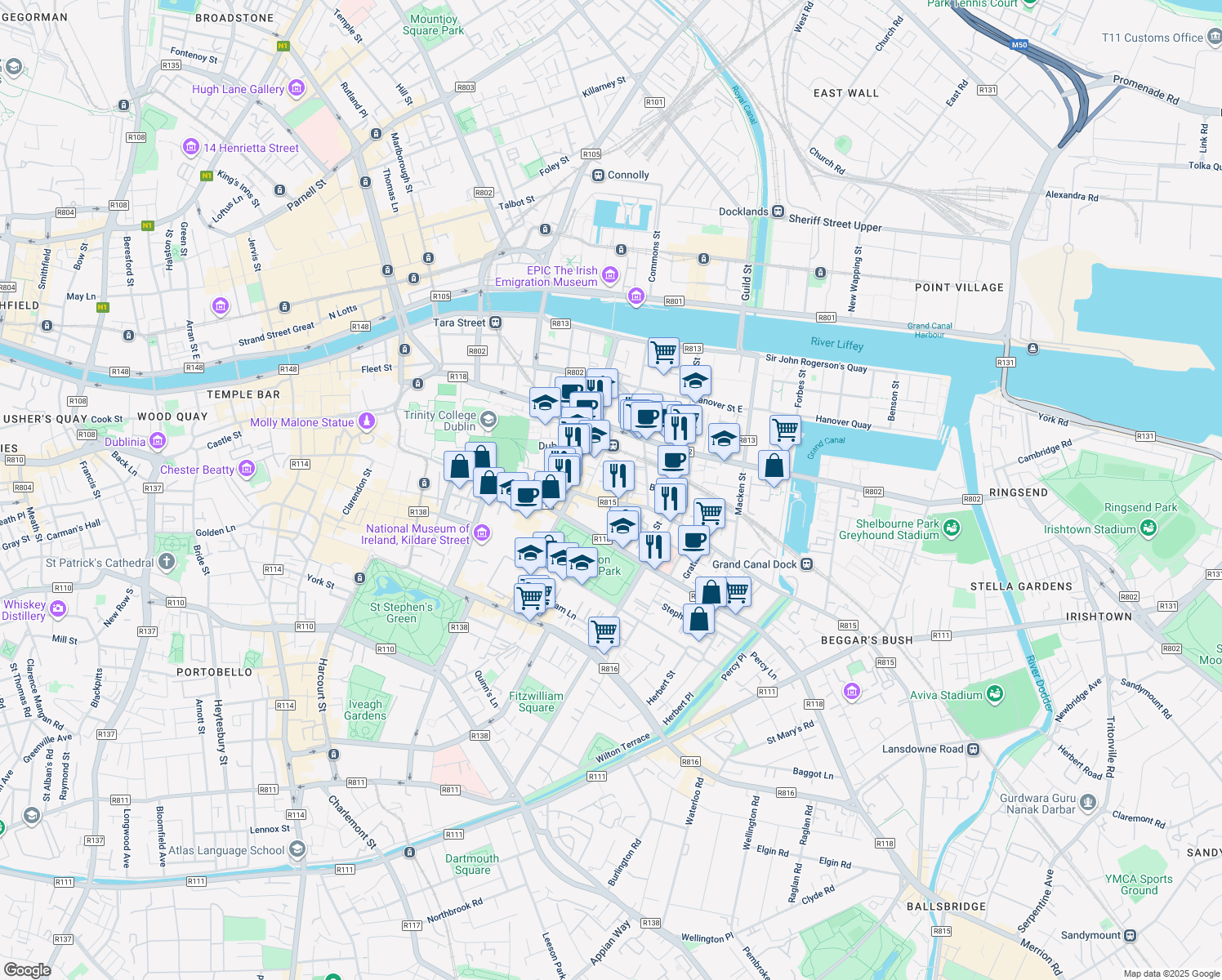 map of restaurants, bars, coffee shops, grocery stores, and more near in 