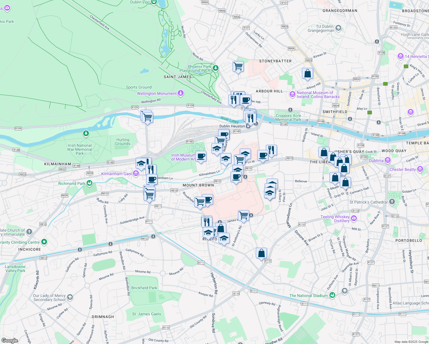 map of restaurants, bars, coffee shops, grocery stores, and more near in 