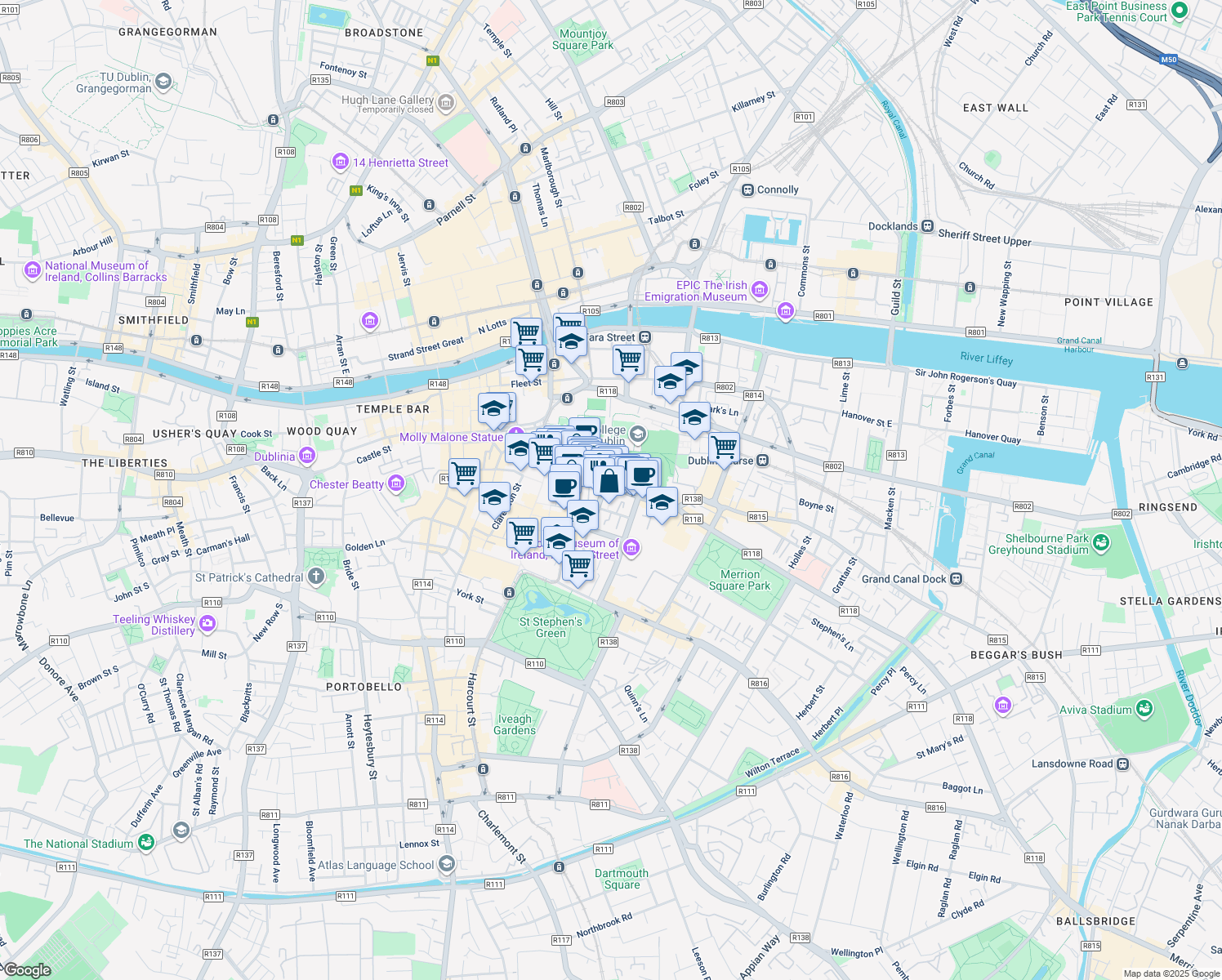 map of restaurants, bars, coffee shops, grocery stores, and more near in 