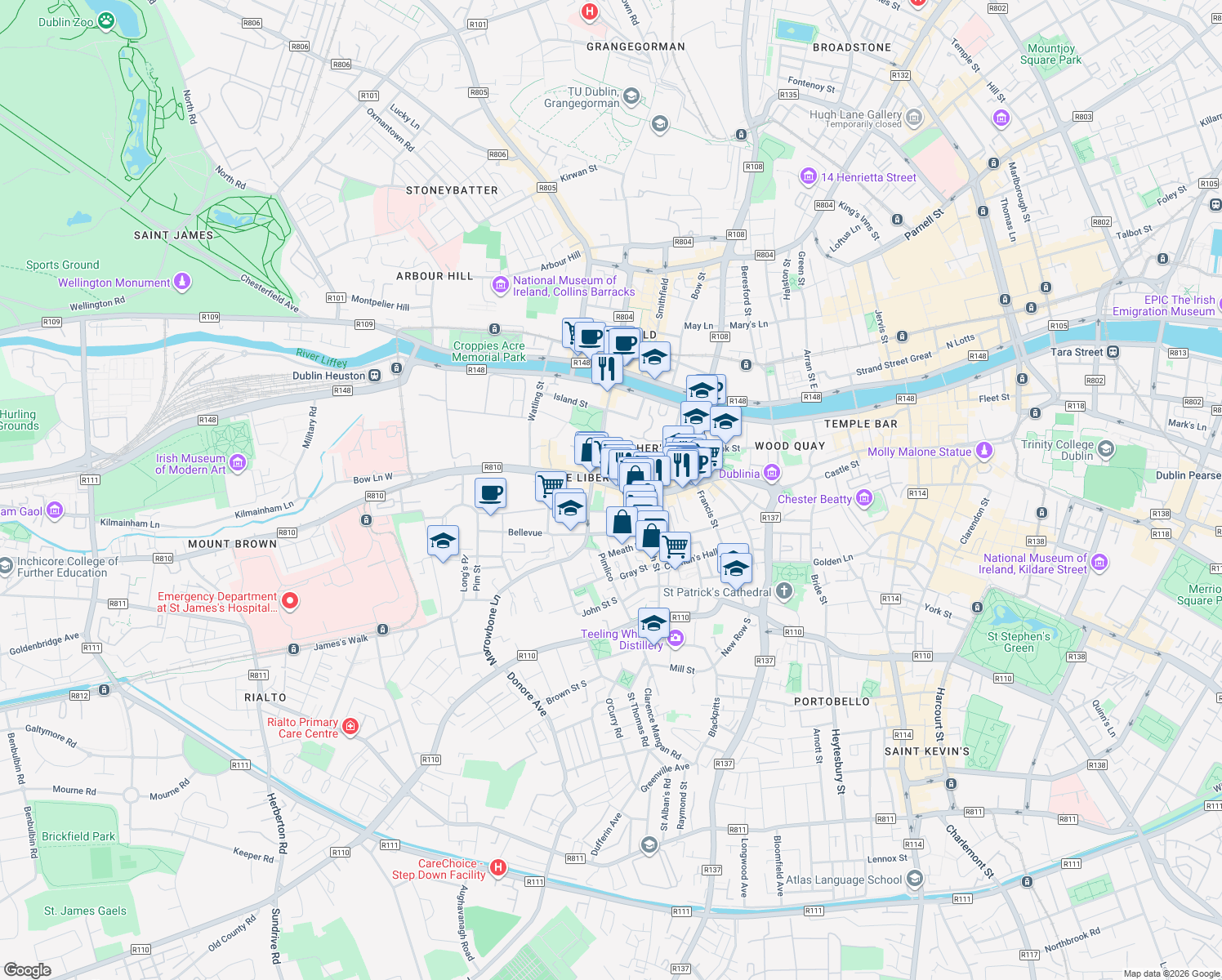 map of restaurants, bars, coffee shops, grocery stores, and more near in 