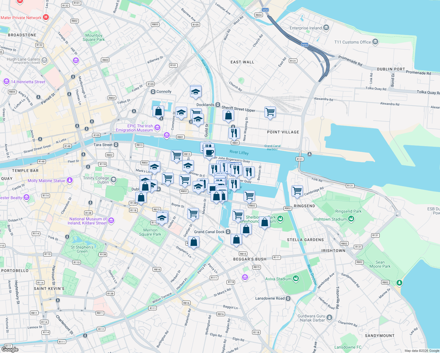 map of restaurants, bars, coffee shops, grocery stores, and more near in 