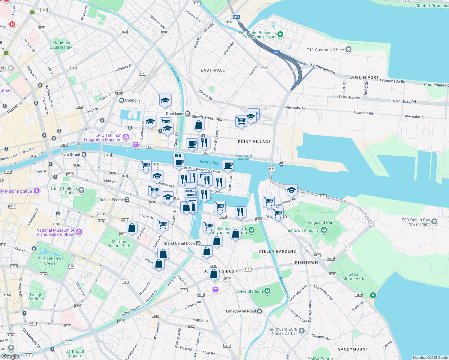 map of restaurants, bars, coffee shops, grocery stores, and more near in 
