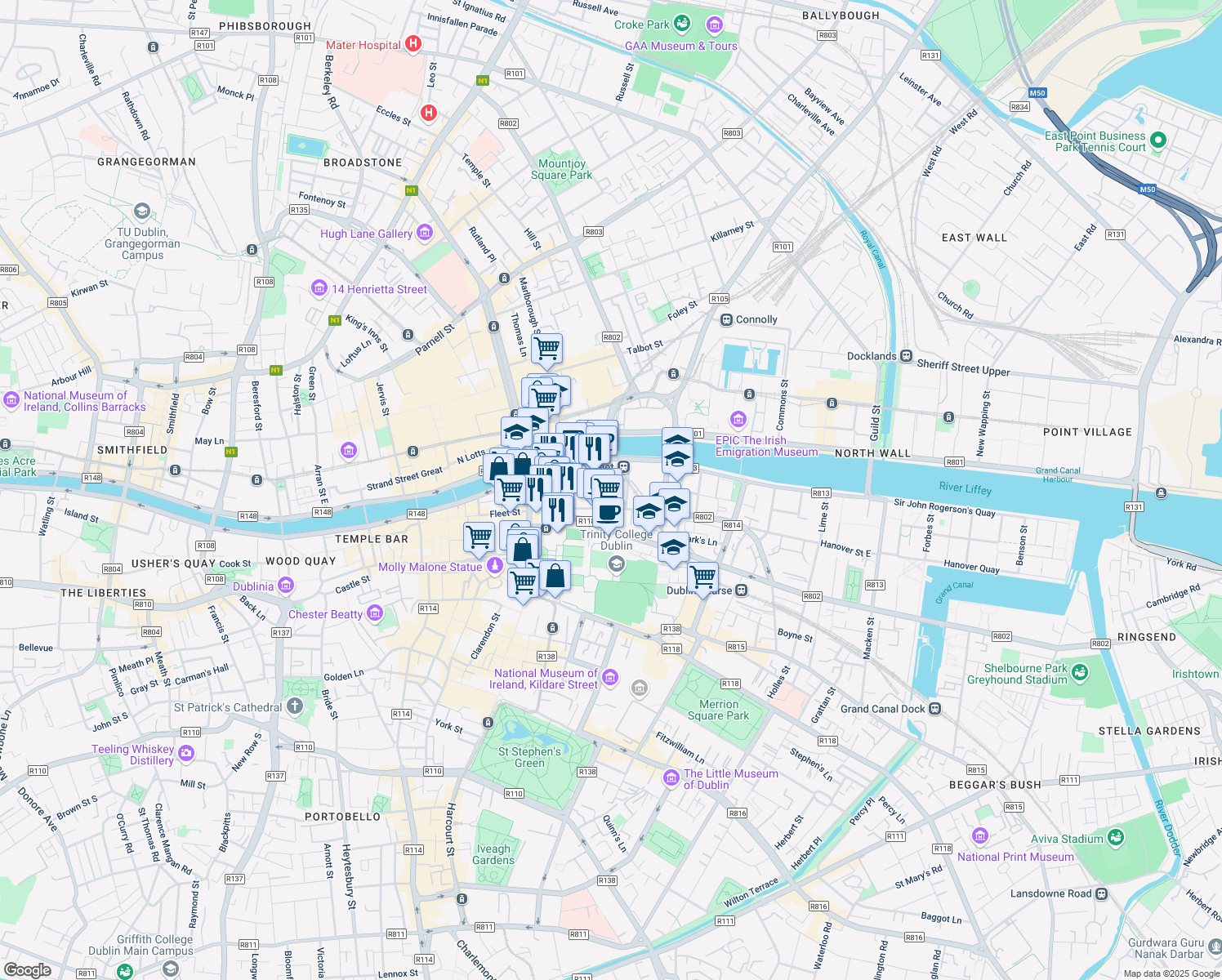 map of restaurants, bars, coffee shops, grocery stores, and more near in 
