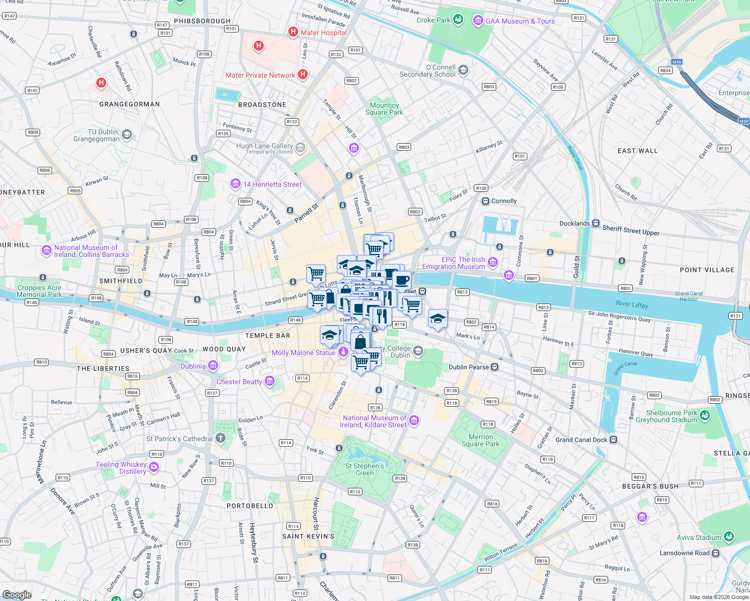 map of restaurants, bars, coffee shops, grocery stores, and more near in 