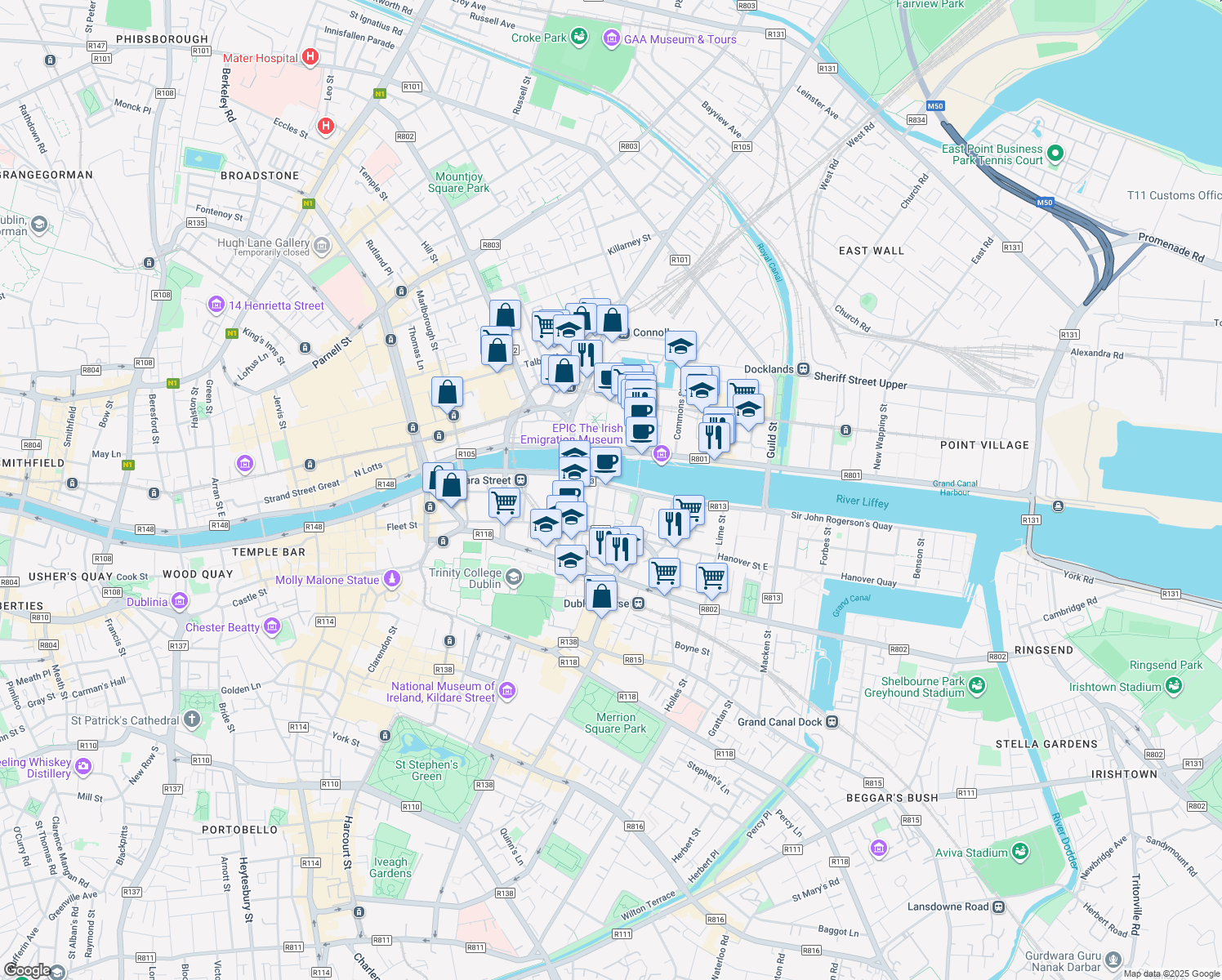 map of restaurants, bars, coffee shops, grocery stores, and more near in 