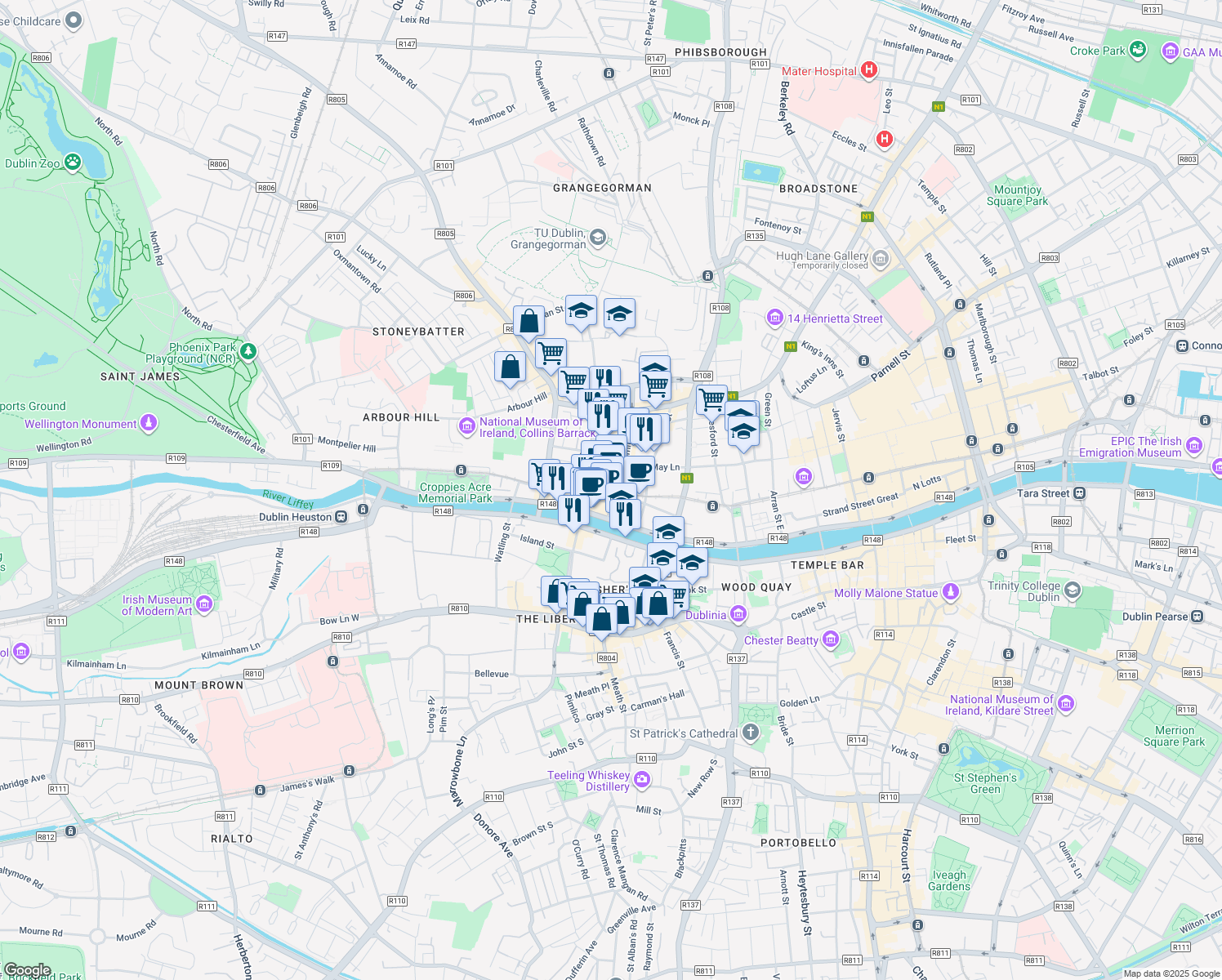 map of restaurants, bars, coffee shops, grocery stores, and more near in 