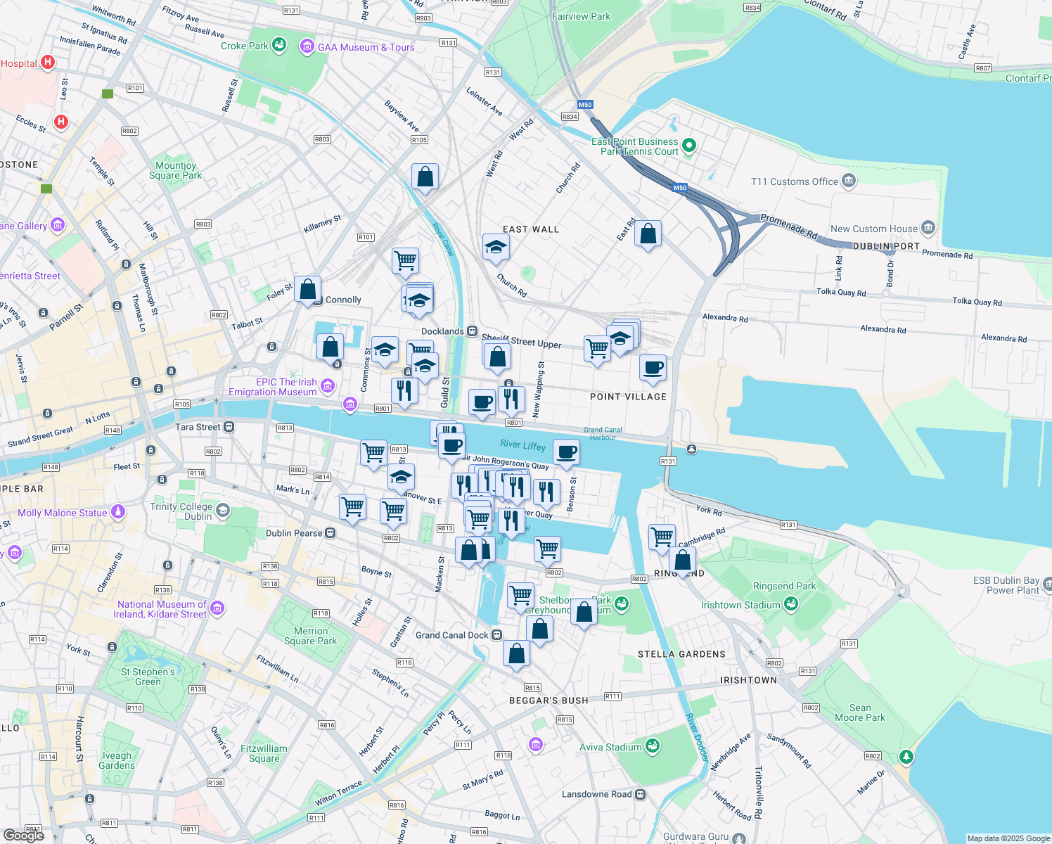 map of restaurants, bars, coffee shops, grocery stores, and more near in 