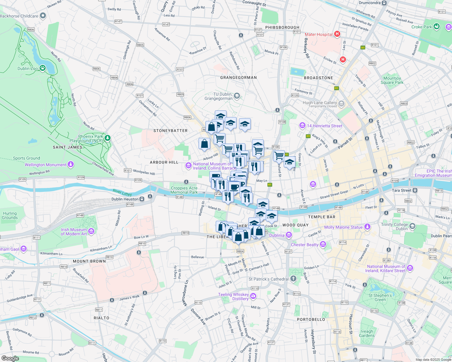 map of restaurants, bars, coffee shops, grocery stores, and more near in 