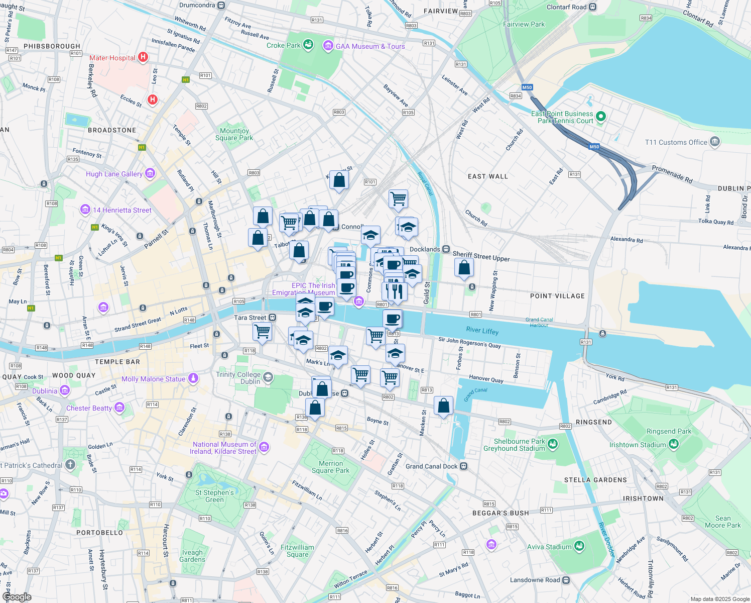 map of restaurants, bars, coffee shops, grocery stores, and more near in 