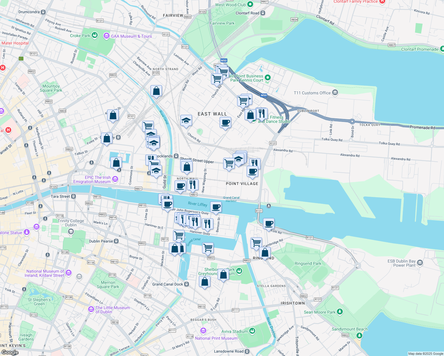 map of restaurants, bars, coffee shops, grocery stores, and more near in 